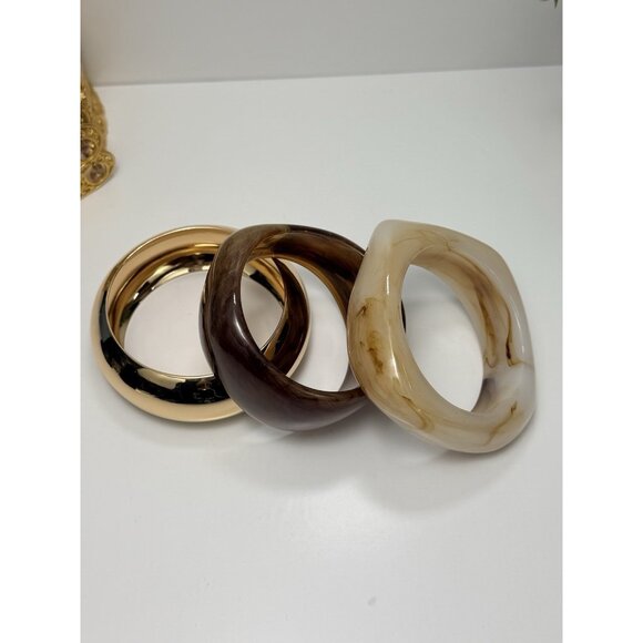ZARA Statement Bangle Bracelets Set Of 3 Metal And Resin Size 8 - Picture 4 of 4